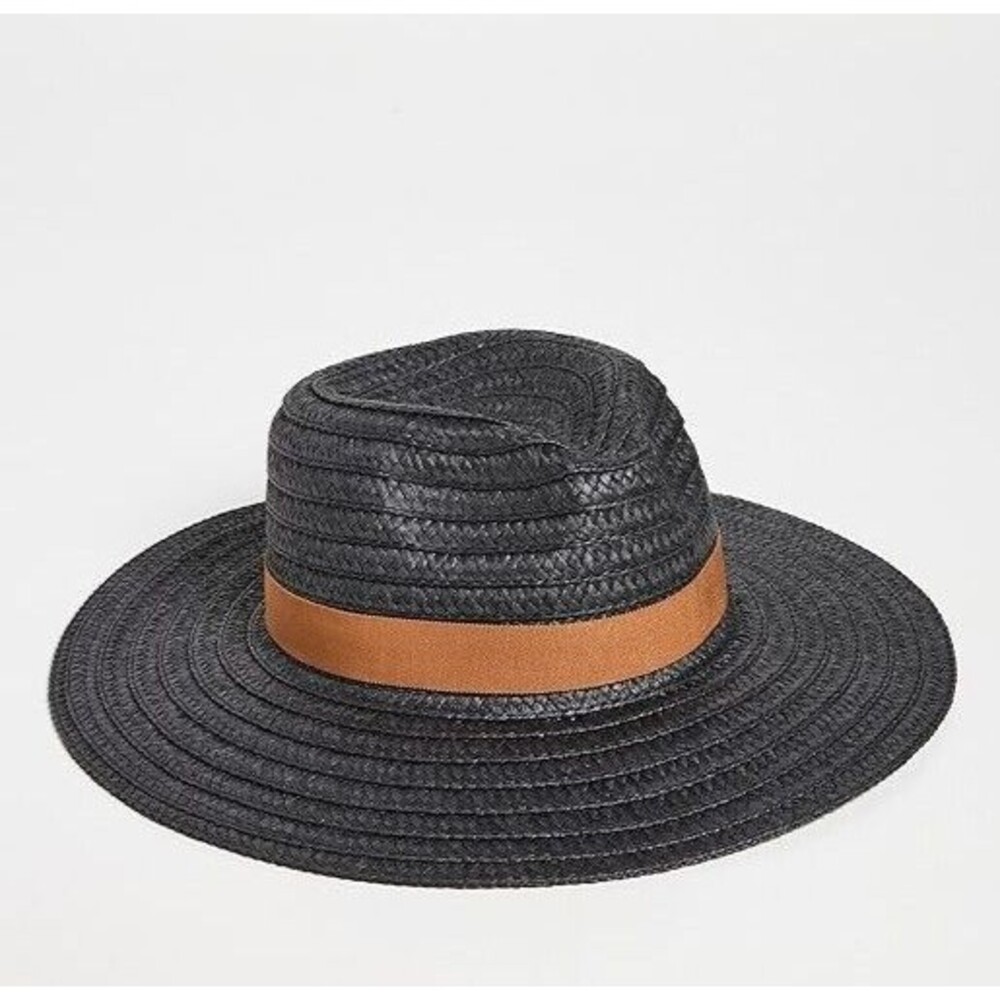 Madewell Women's‎ M/L Packable Braided Straw Hat Black Brown Band MD832 $40